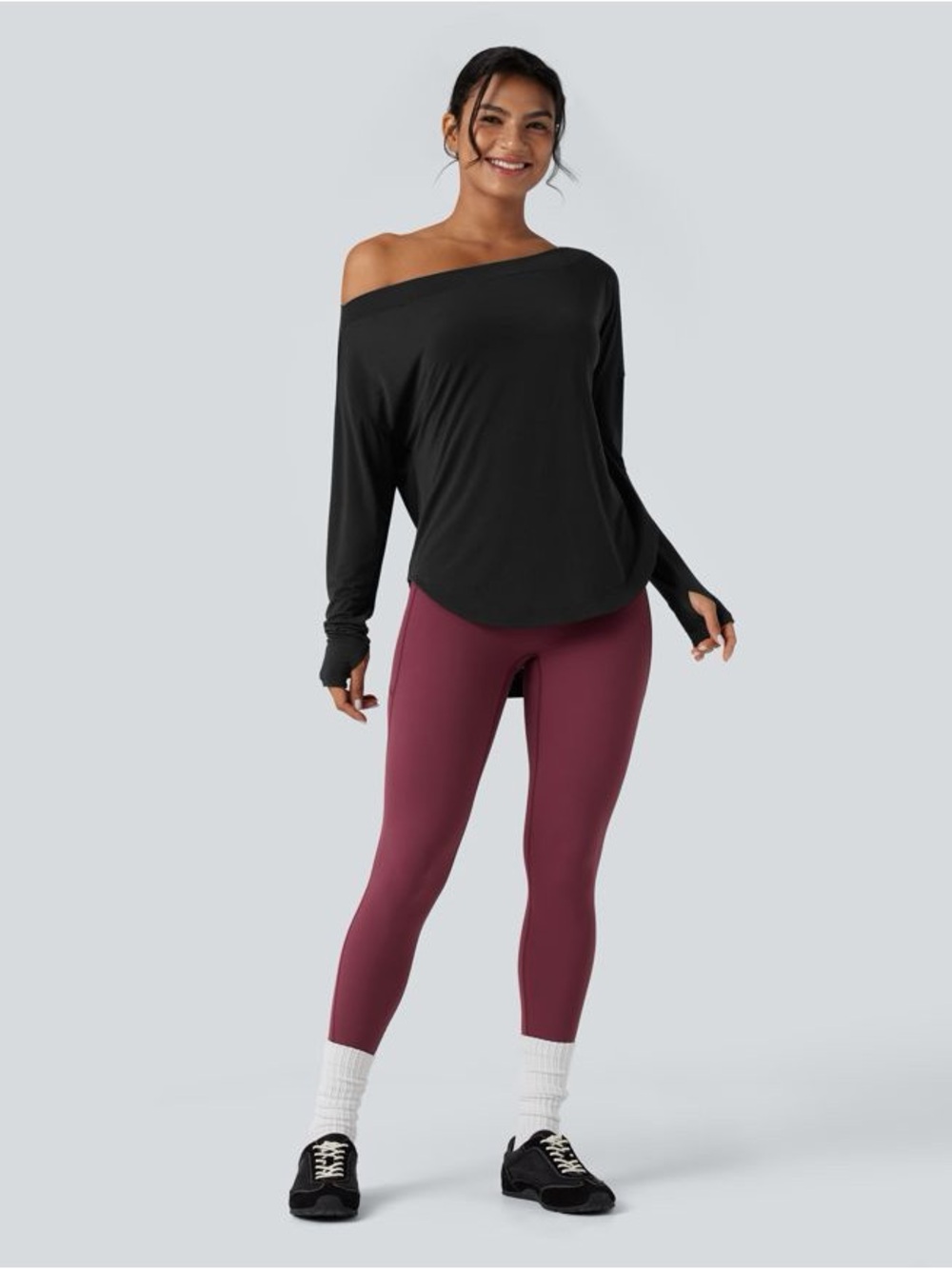 HALARA NWT One Shoulder Long Sleeve Yoga Sport Top Black Large